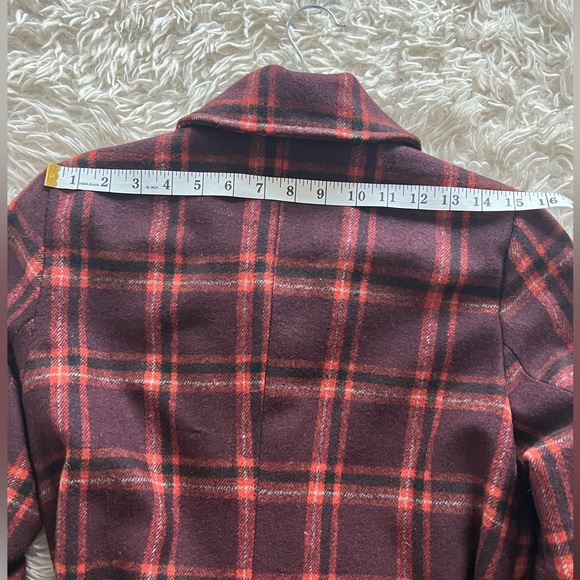 Sage | Women’s Burgundy Plaid Tie Coat size M - Picture 8 of 11